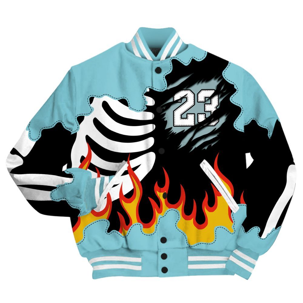 Varsity Jacket To Match Low Legend Blue 11s - Burning Skeleton 23 G.O.A.T All Over Print