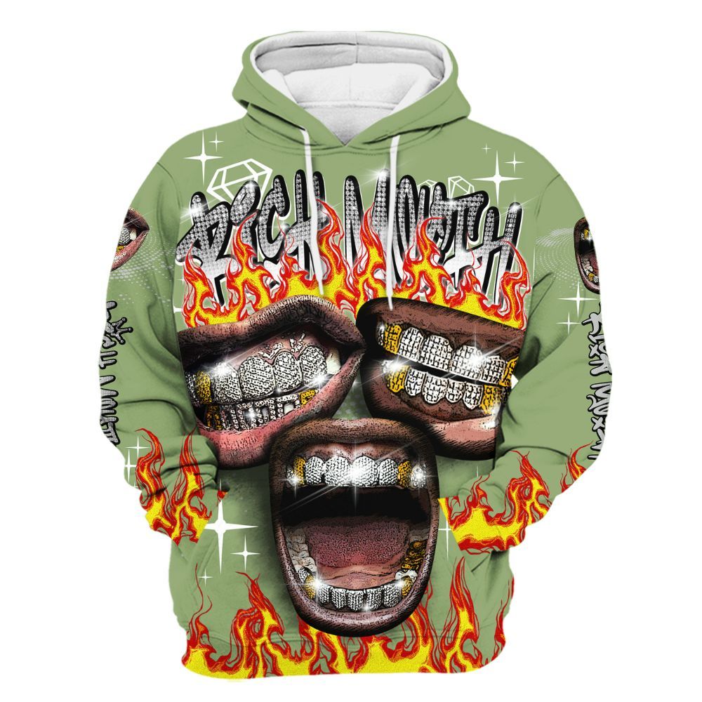 Hoodie To Match Oil Green 4s - Rich Mouth Fire Rap Retro 90s All Over Print
