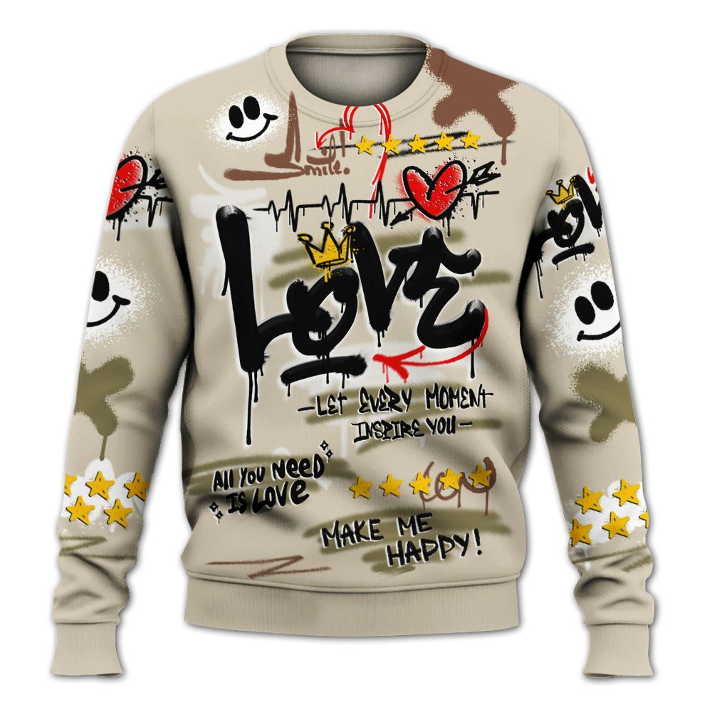 Sweatshirt To Match Sail Neutral Olive 6s - Happy Love Beats Graffiti Streetwear All Over Print