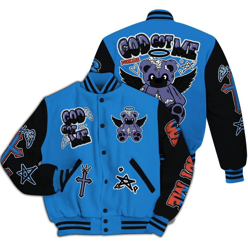 Varsity Jacket To Match Hi-Res Blue 700s - Gods Guides Me Bear All Over Print