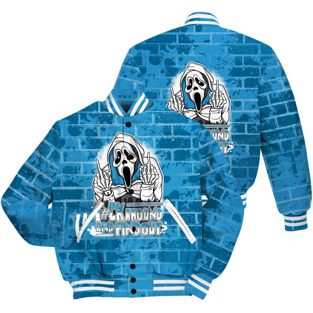Varsity Jacket To Match Powder Blue 9s Shirt - F#CK And Find Out Graphic Halloween All Over Print