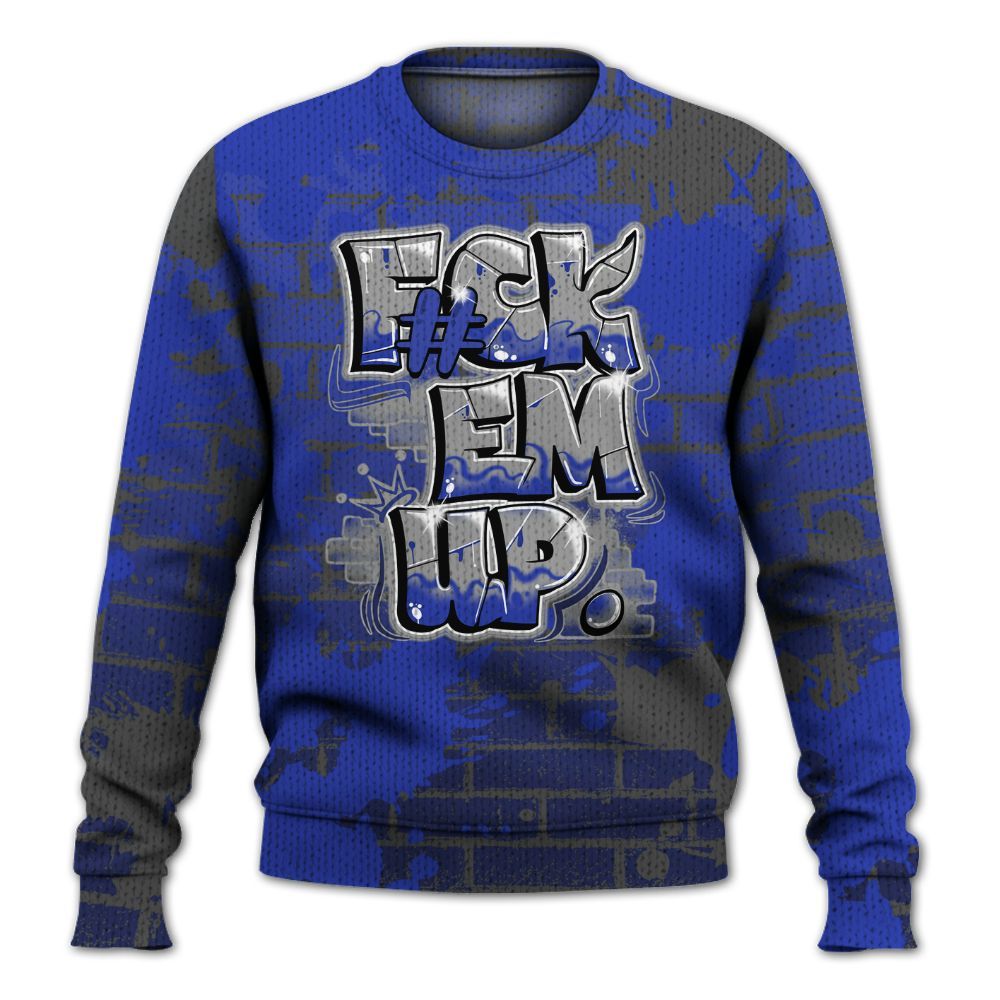 Knitted Sweater To Match Air Max Plus Black Racer Blue - F#ck Em Graphic Brick Art
