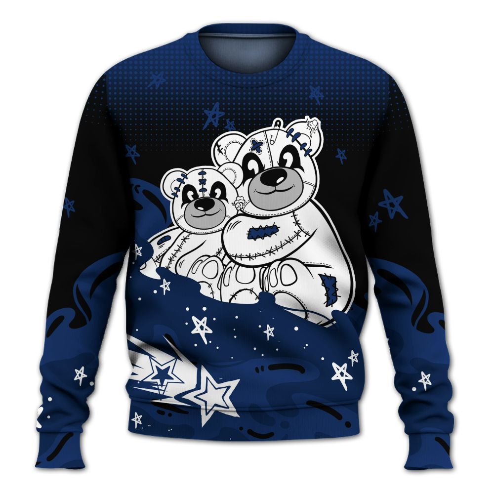 Sweatshirt To Match High OG Deep Royal Blue 1s - Sincere Fondness Bear Stars All Over Print