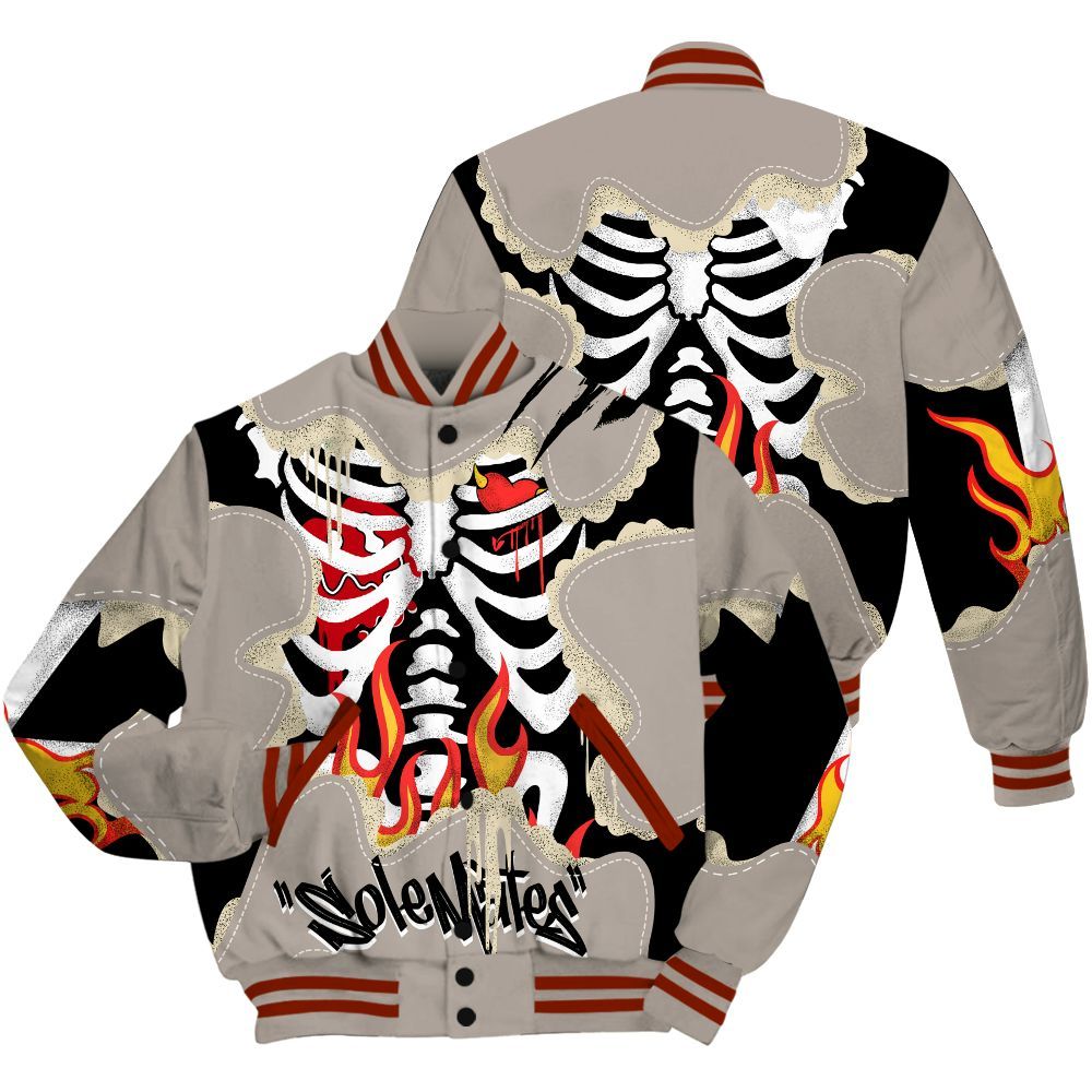 Varsity Jacket To Match El Grito 5s - Skeleton Burning Heart Drip All Over Print