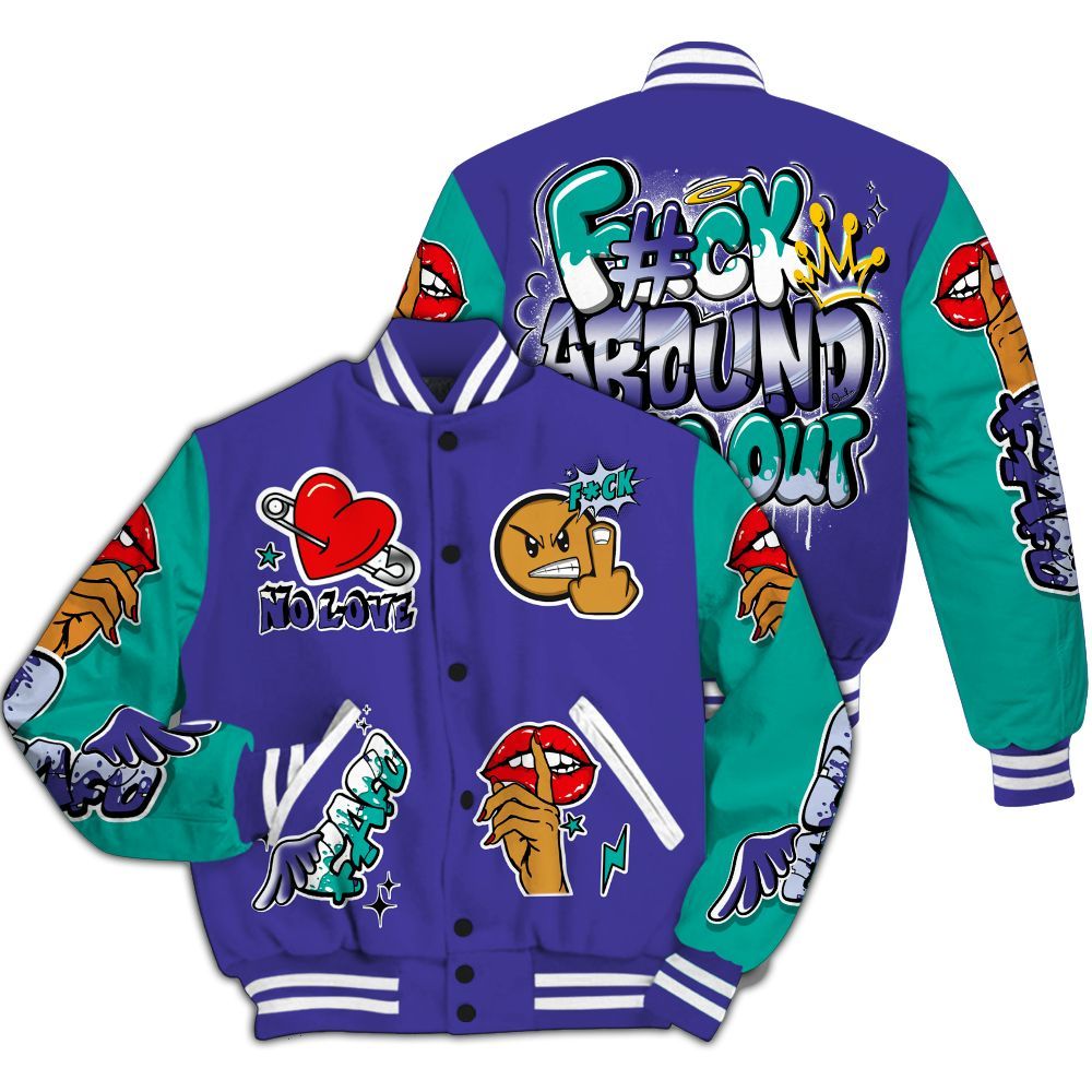 Varsity Jacket To Match Retro Grape 5s - FK Around Find Out All Over Print