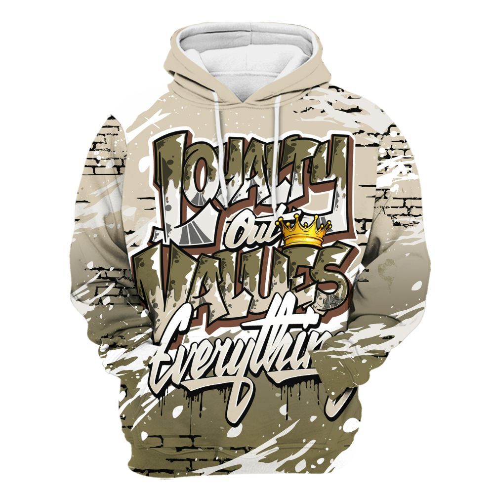 Hoodie To Match Sail Neutral Olive 6s - Values Of Loyalty Drip All Over Print