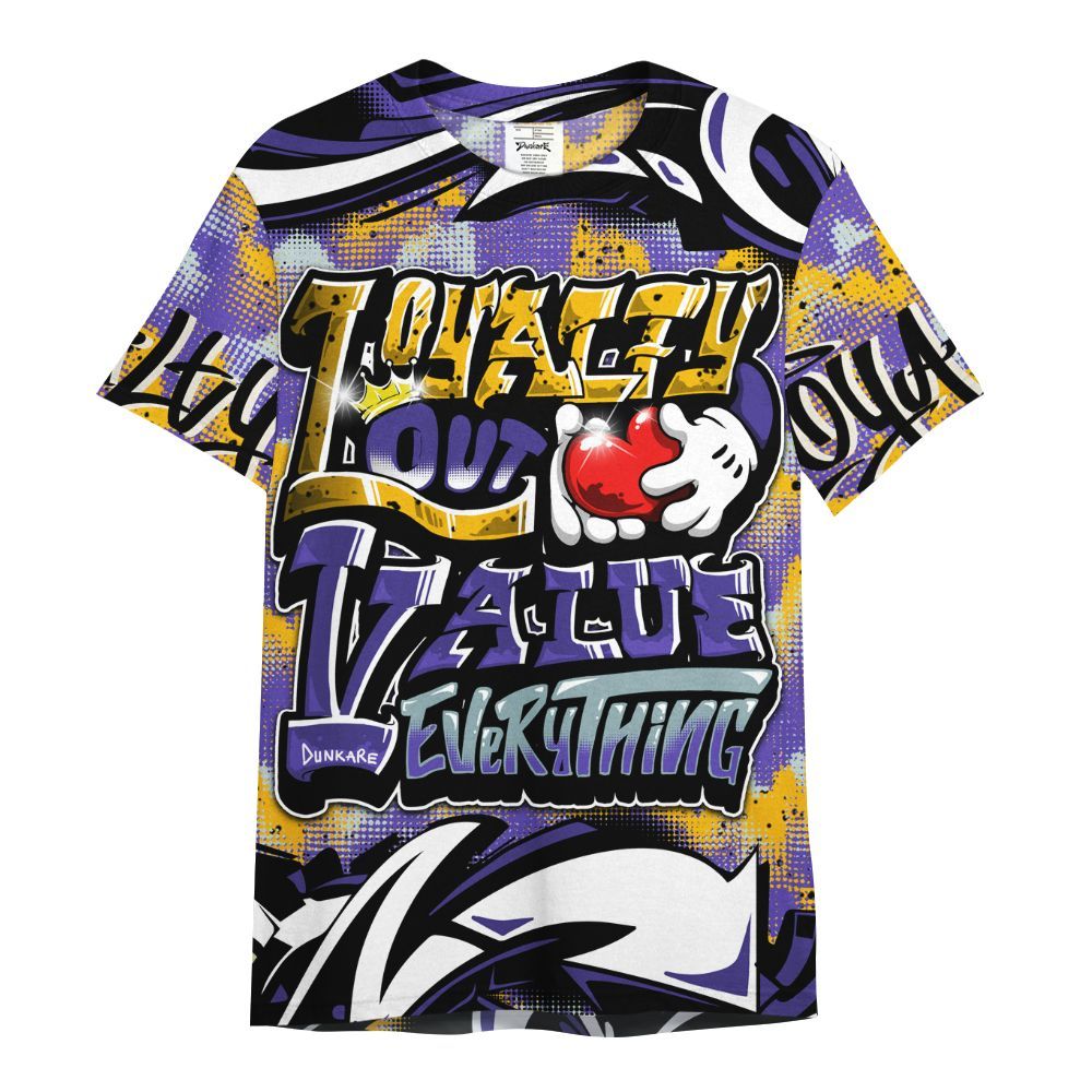 Shirt To Match Imperial Purple 4s - Loyalty Out Value Graffiti All Over Print