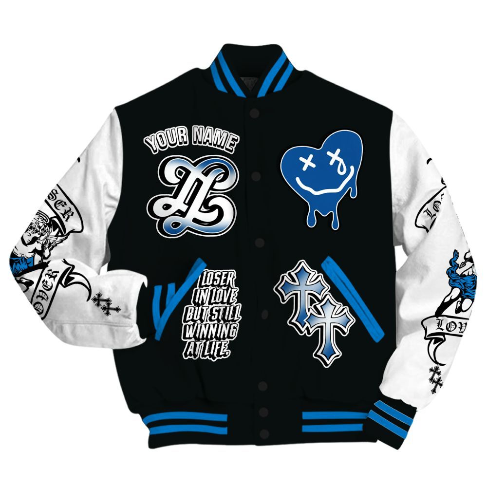 Varsity Jacket To Match High OG FragmentxULA White Black 1s - Loser Lover All Over Print