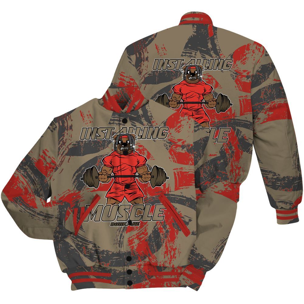 Varsity Jacket To Match Olive 9s Shirt - Installing Muscle Bear Circle Slpash All Over Print