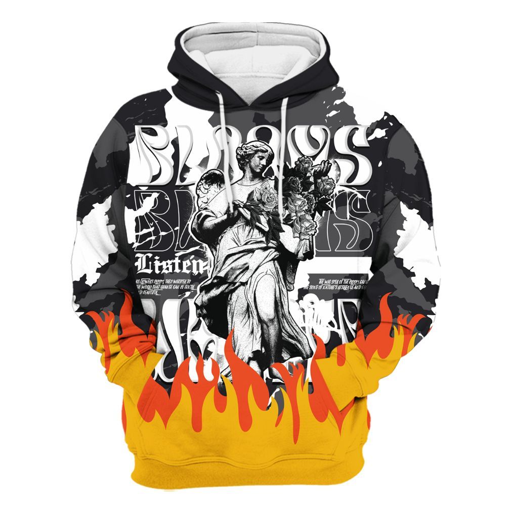 Hoodie To Match White Thunder 4s - Blooms Whisper Retro All Over Print