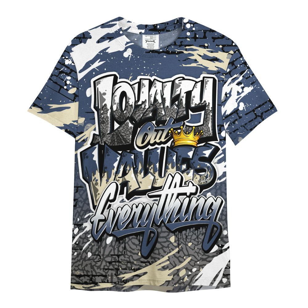 Shirt To Match Diffused Blue 3s - Values Of Loyalty Drip All Over Print