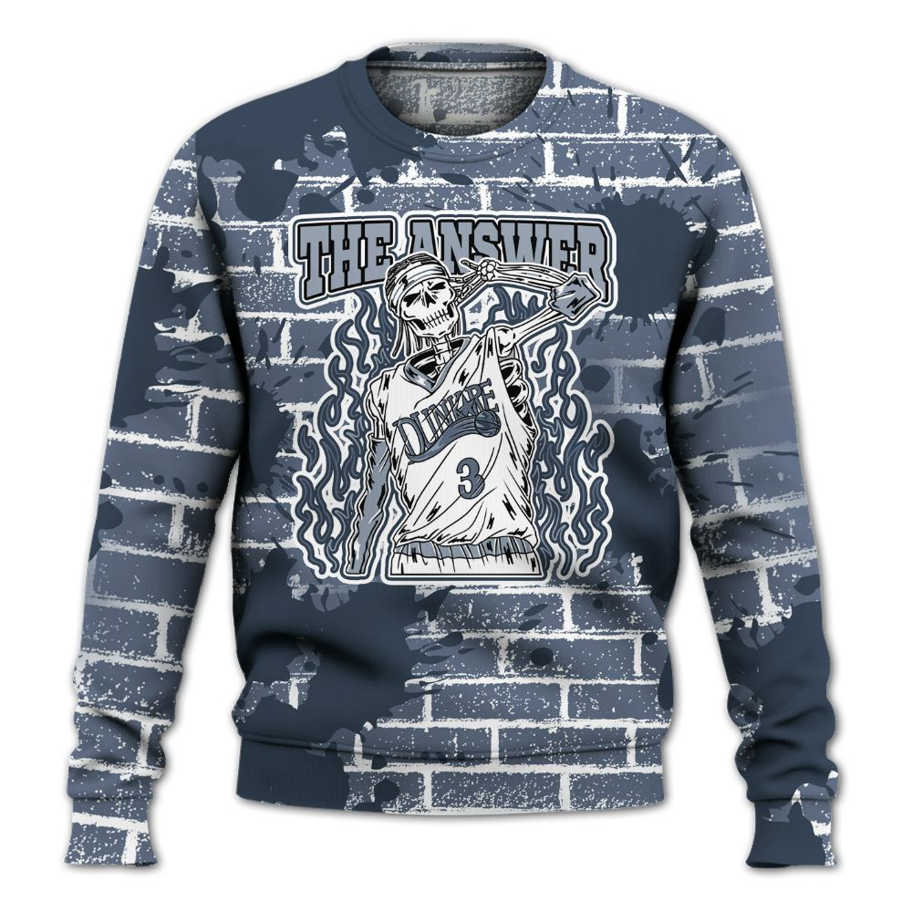 Sweatshirt To Match Low Diffused Blue 11s - Allen Answer Skeleton Brick All Over Print