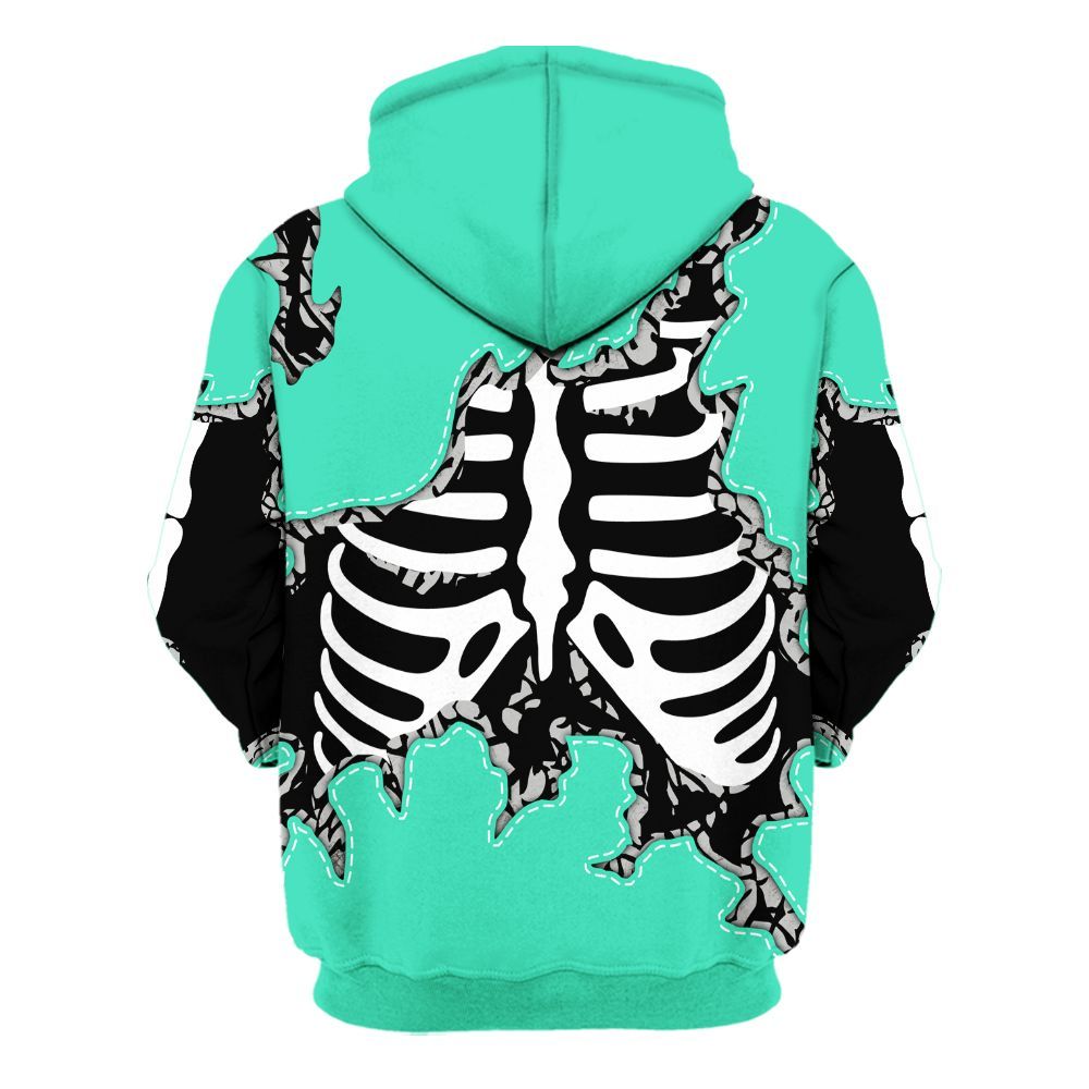 Hoodie To Match Black Green Glow 3s - Skeleton Smiley Face Green Glow 3s All Over Print