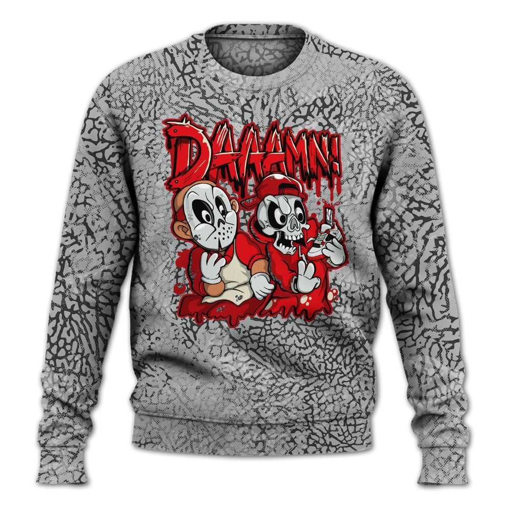 Sweatshirt To Match Cement Grey 3s - Damn Shoe Graphic Heart Grunge All Over Print