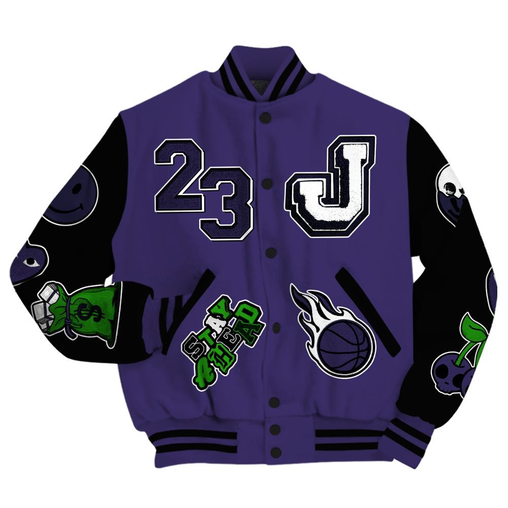 Varsity Jacket To Match Retro Court Purple 13s - Hustles Money Number 23 All Over Print