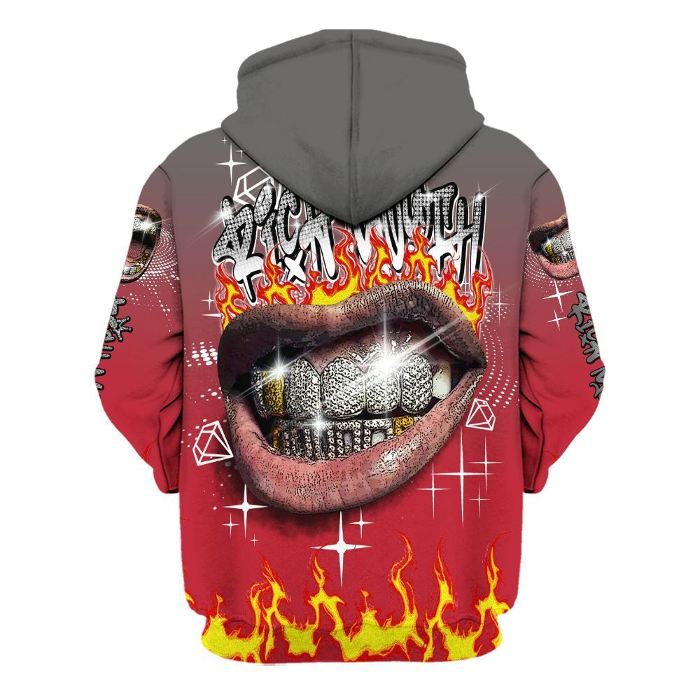 Hoodie To Match Red Flint 13s - Rich Mouth Fire Rap Retro 90s All Over Print