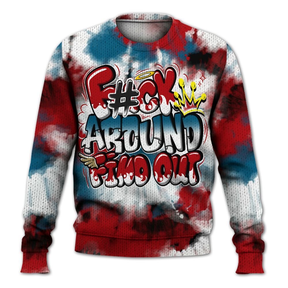 Knitted Sweater To Match OG Varsity Red 17s - Tie Dye FK Around Find Out