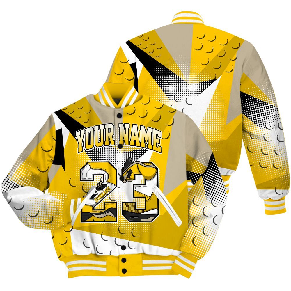 Varsity Jacket To Match Vivid Sulfur 4s Shirt, Poly Custom Name Number 23 5s All Over Print