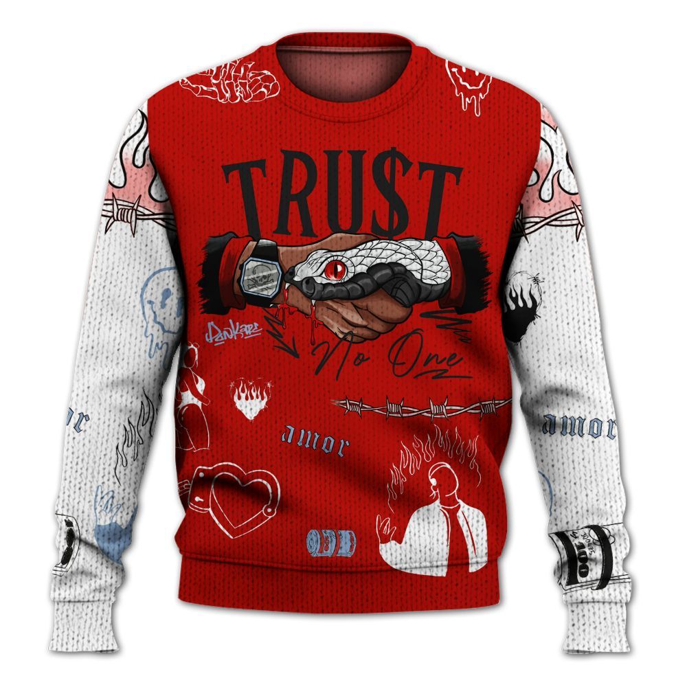 Sweater To Match OG Fire Red 5s, Snake Trust No One Graphic