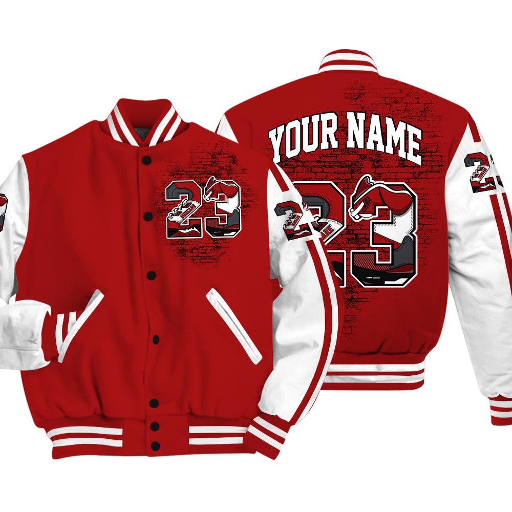 Varsity Jacket To Match Red Taxi 12s - Custom Name Number 23 5s Varsity Jacket Outfit 12 Red Taxi 1305 HDT