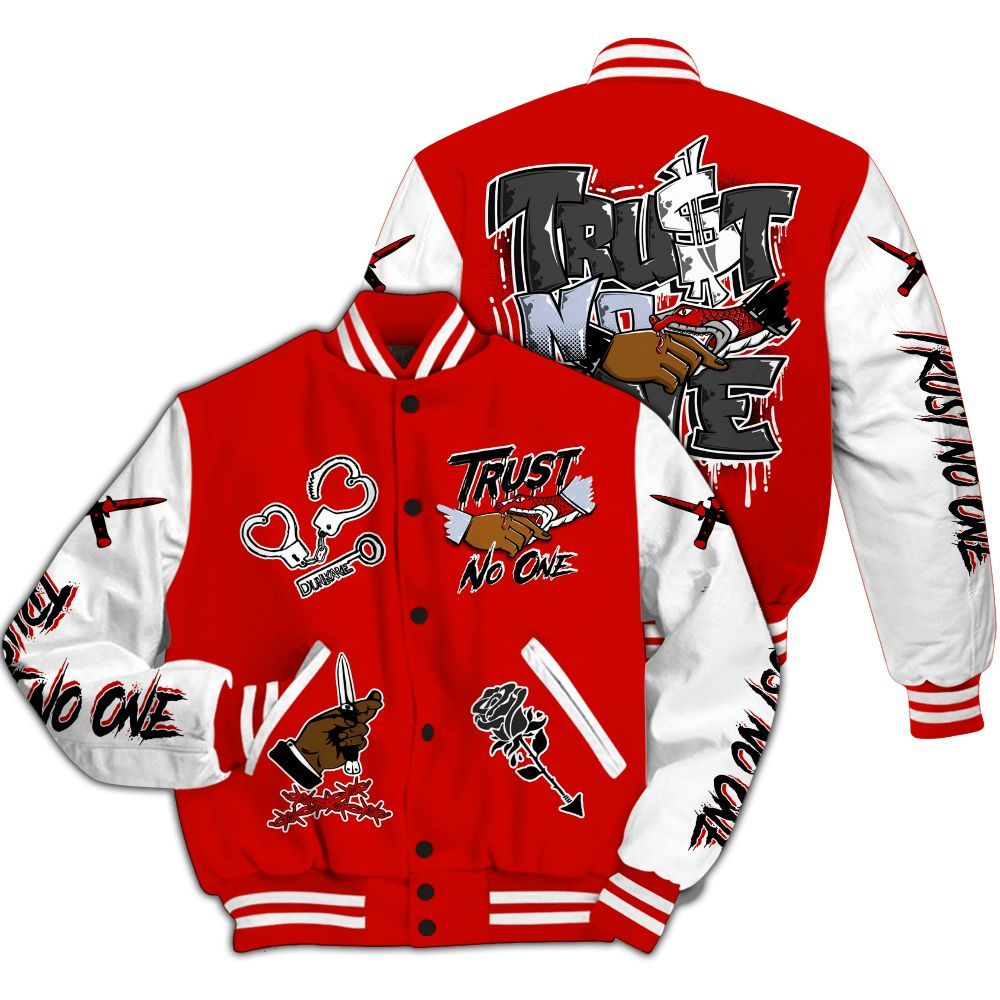 Varsity Jacket To Match Fire Red 6s - Trust No One Dripping All Over Print