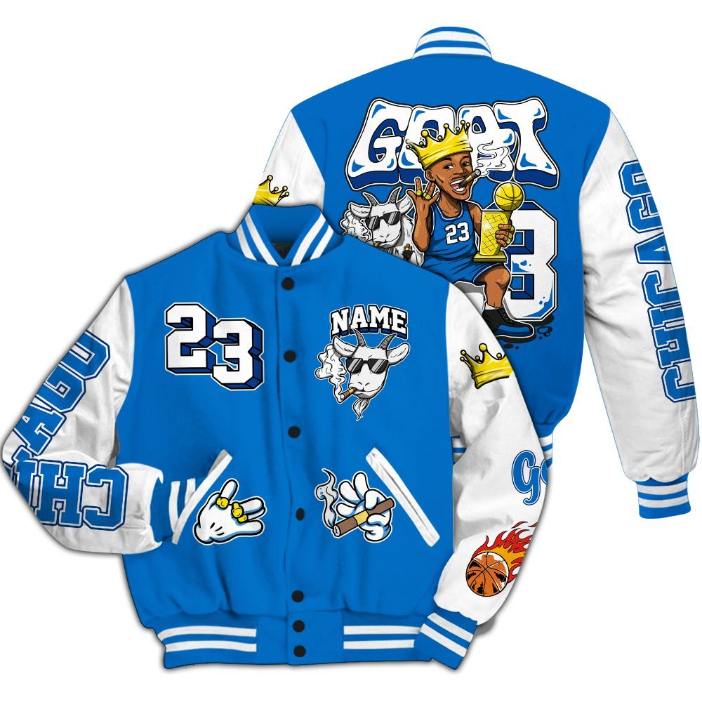 Varsity Jacket To Match Blueberry 12s - G.O.A.T Number 23 Custom Name All Over Print