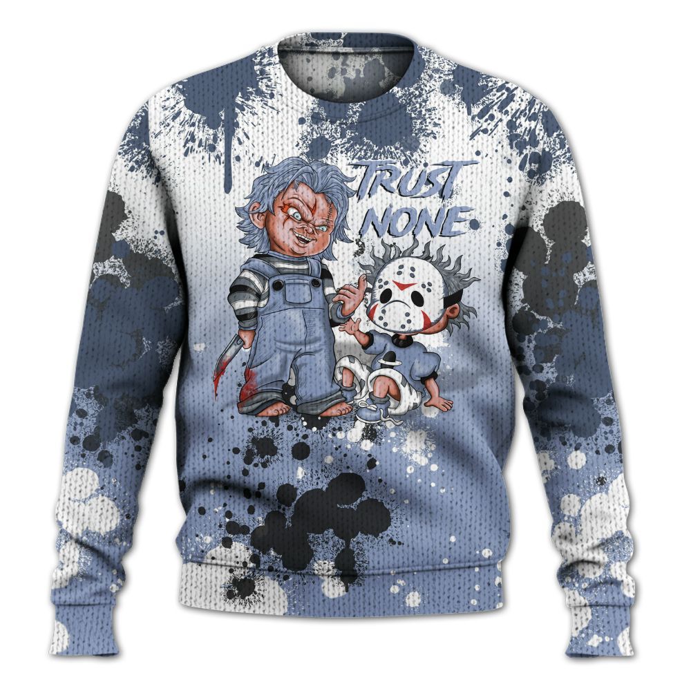 Knitted Sweater To Match Retro Blue Grey 13s - Trust No One Scary