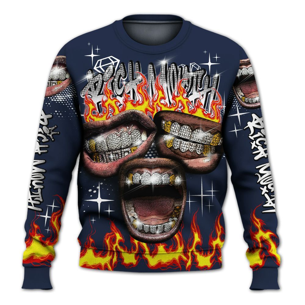 Sweatshirt To Match Dunk Low White Midnight Navy - Rich Mouth Fire Rap Retro 90s All Over Print
