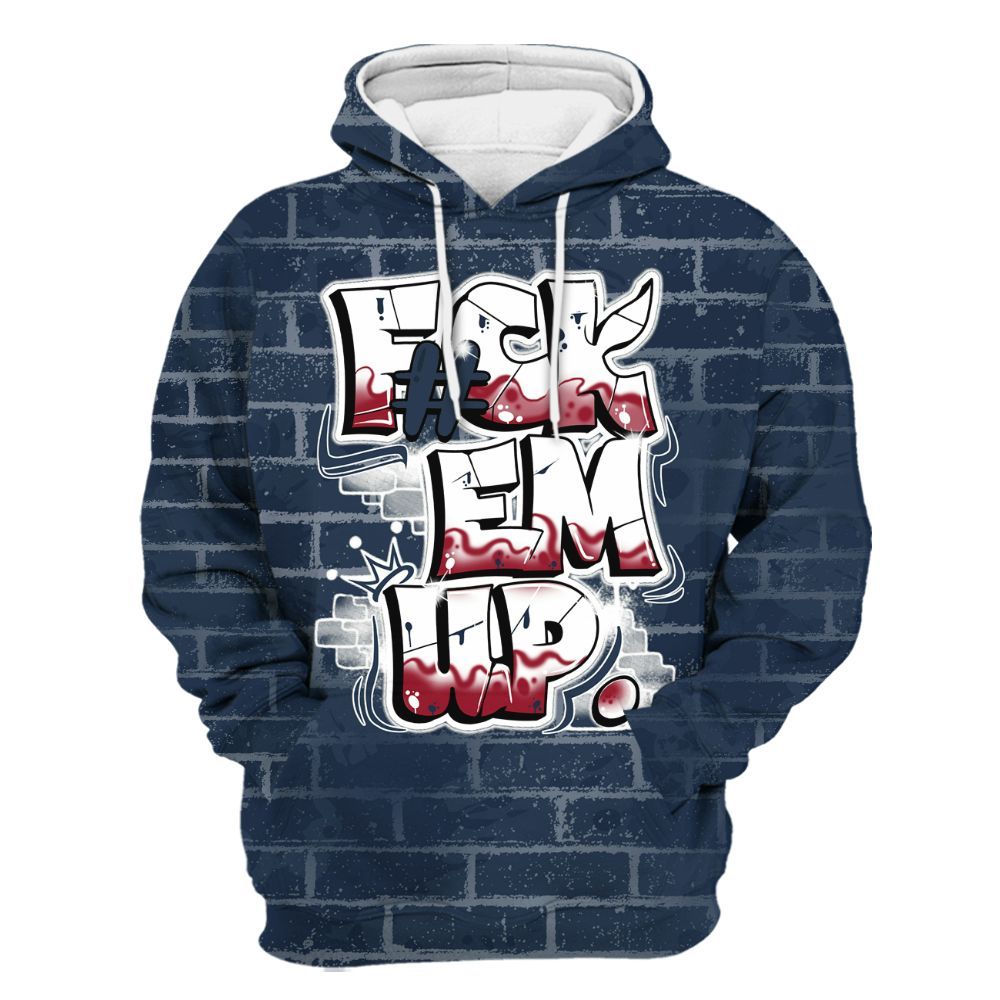 Hoodie To Match White Midnight Navy 6s - F#ck Em Graphic Brick Art All Over Print