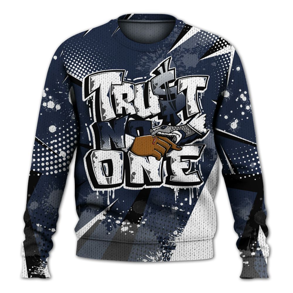 Knitted Sweater To Match Dunk Low White Midnight Navy - Poly Trust No One Dripping