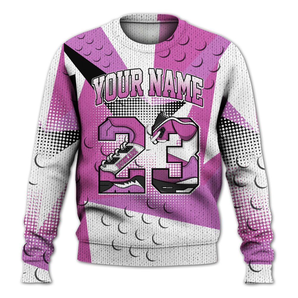 Knitted Sweater To Match Hyper Violet 4s - Poly Custom Name Number 23 5s