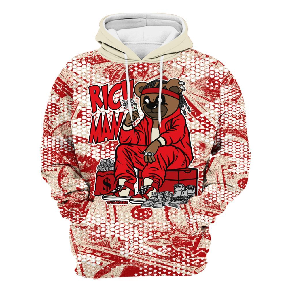 Hoodie To Match Cement Grey 3s - Rich Man Bear Banknotes Art All Over Print
