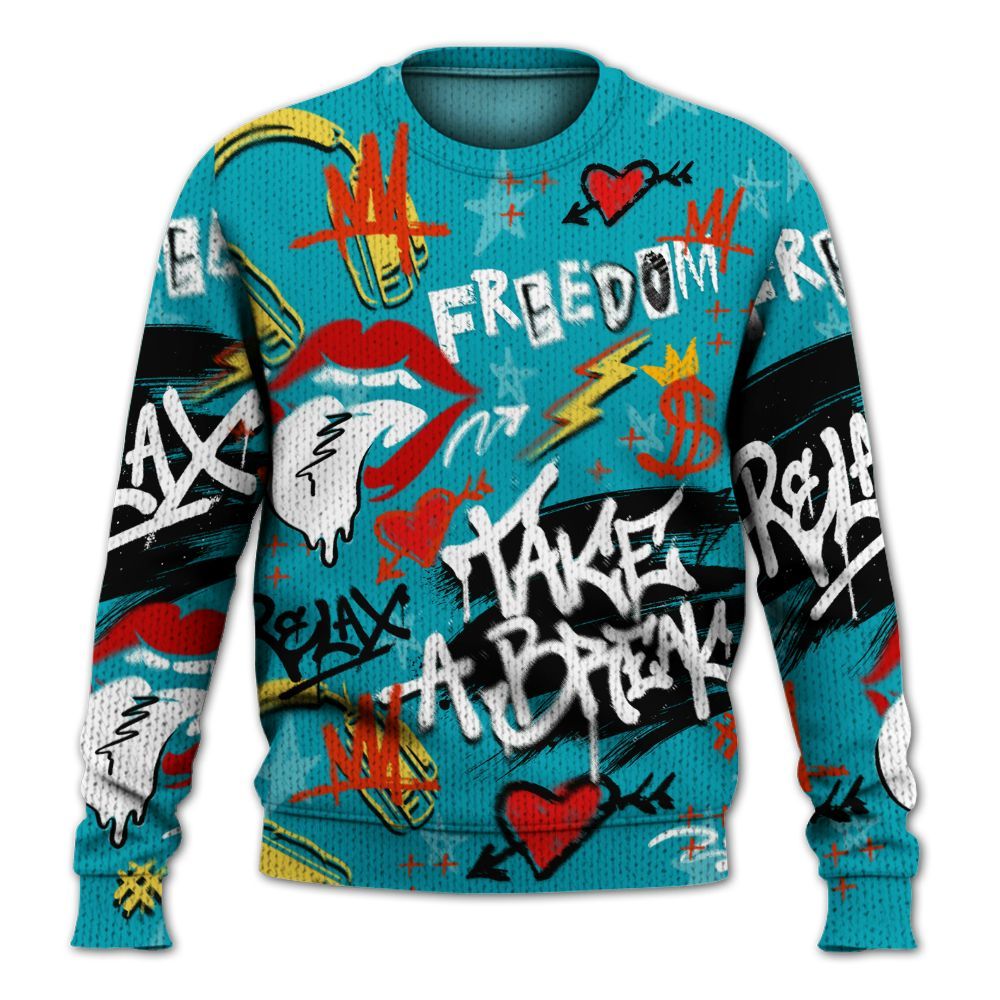 Knitted Sweater To Match Dunk Low KD 17 N7 - Take Break Freedom Graffiti Streetwear
