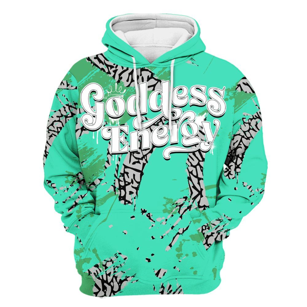 Hoodie To Match Black Green Glow 3s - Goddess Energy Retro Green Glow 3s Outfit All Over Print