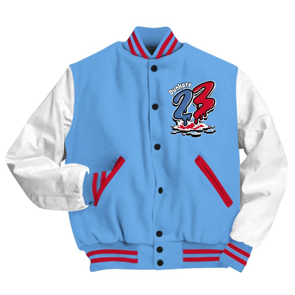 Varsity Jacket To Match University Blue 6s - Custom Name 23 Drip All Over Print