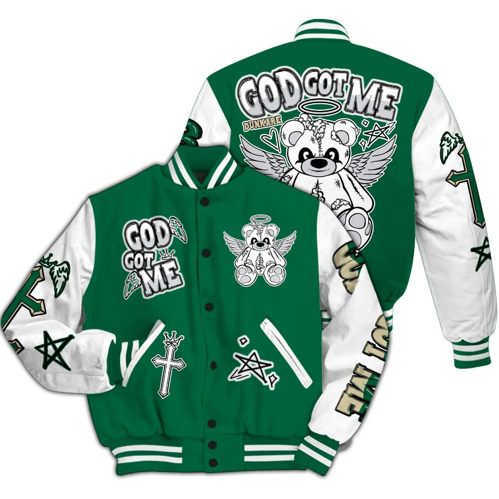 Varsity Jacket To Match Pine Green 4s - Gods Guides Me Bear All Over Print