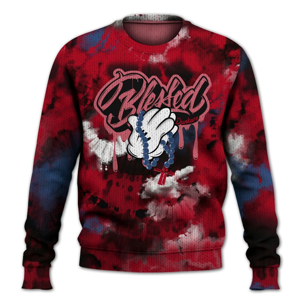 Knitted Sweater To Match Air Griffey Max Black Red Navy Blue 1s - God Blessed Tie Dye