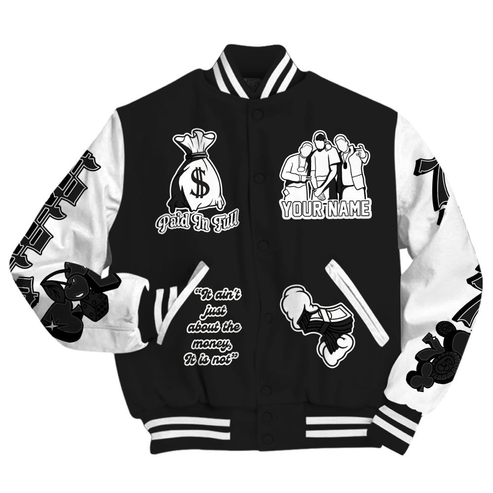 Varsity Jacket To Match Black Cat 3s - Paid In Full Baseball Varsity Jacket Custom Name All Over Print