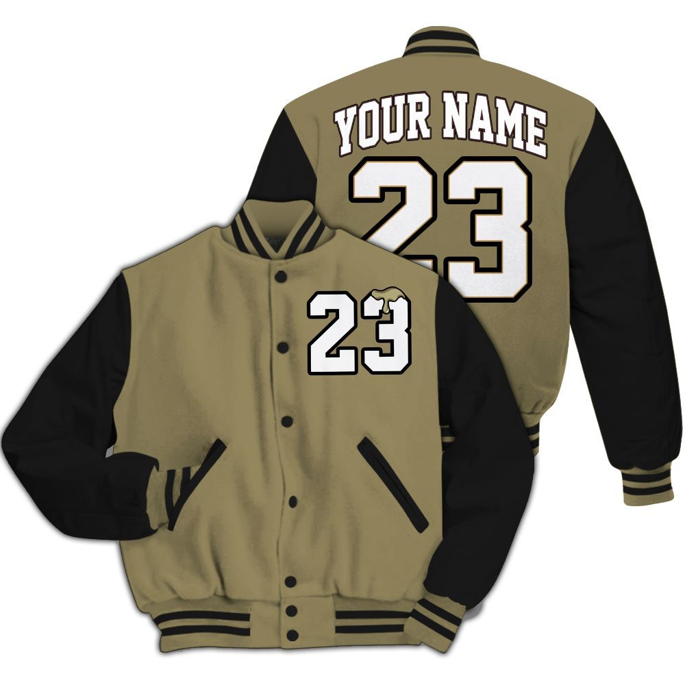 Varsity Jacket To Match Black Olive 7s - Custom Name Number 23 Drip All Over Print