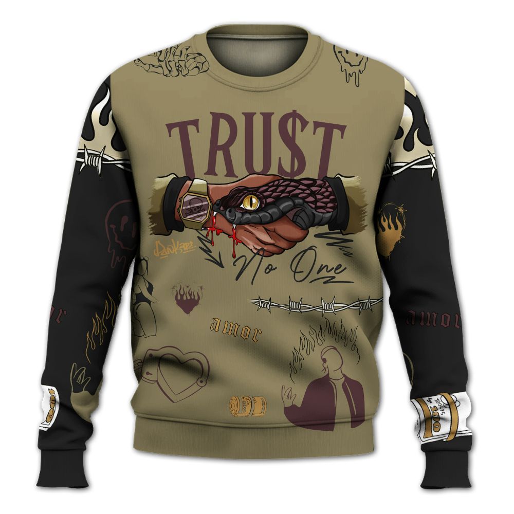 Sweatshirt To Match Black Olive 7s - Snake Trust No One All Over Print