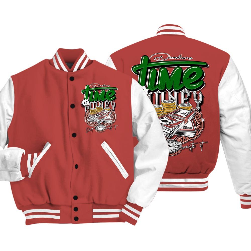 Varsity Jacket To Match Varsity Time Is Money, Dune Red 13s Baseball - To Match Sneaker Dune Red 13s Graphic Tee 1904 HDT