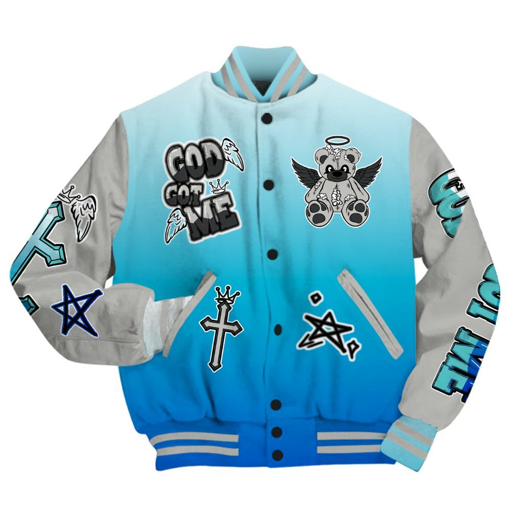 Varsity Jacket To Match Air Max One Block Down Blue - Gods Guides Me Bear All Over Print