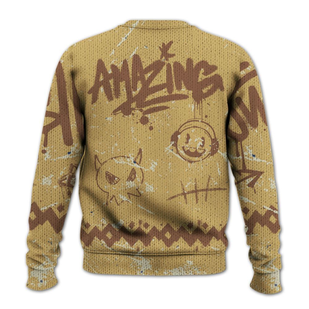 Knitted Sweater To Match Retro Cacao Wow 4s - Friday Sneaker Crayon