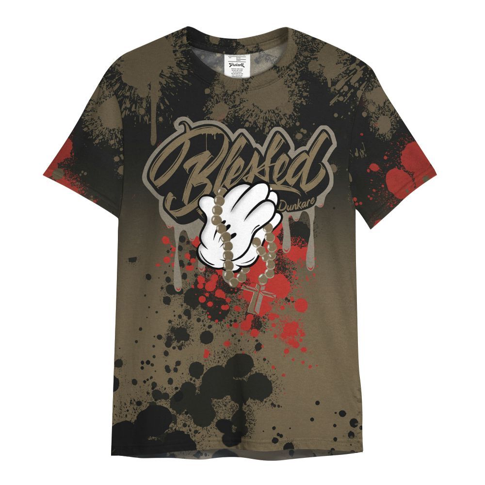 Shirt To Match Olive 9s - God Blessed Ink Drip All Over Print