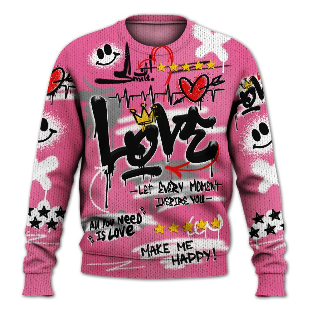 Knitted Sweater To Match Air Max SNDR Hyper Pink - Happy Love Beats Graffiti Streetwear