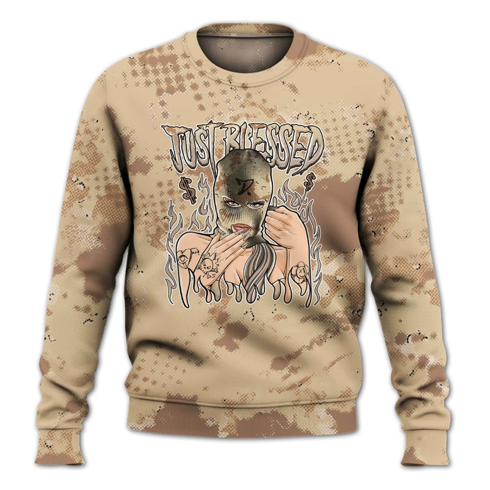 Sweatshirt To Match Desert Camo 3s - Blessed!! Smoke Dot All Over Print